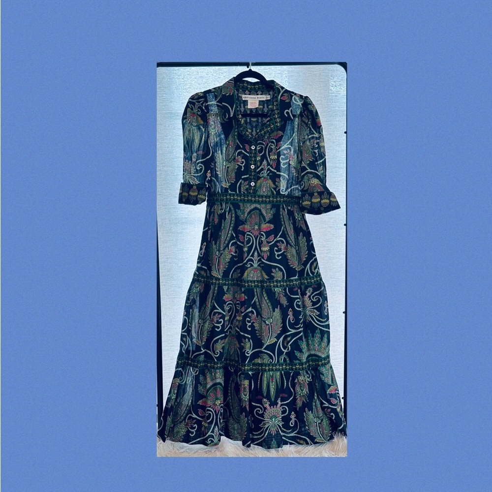 Gretchen Scott Designs Black and Green Paisley Dress